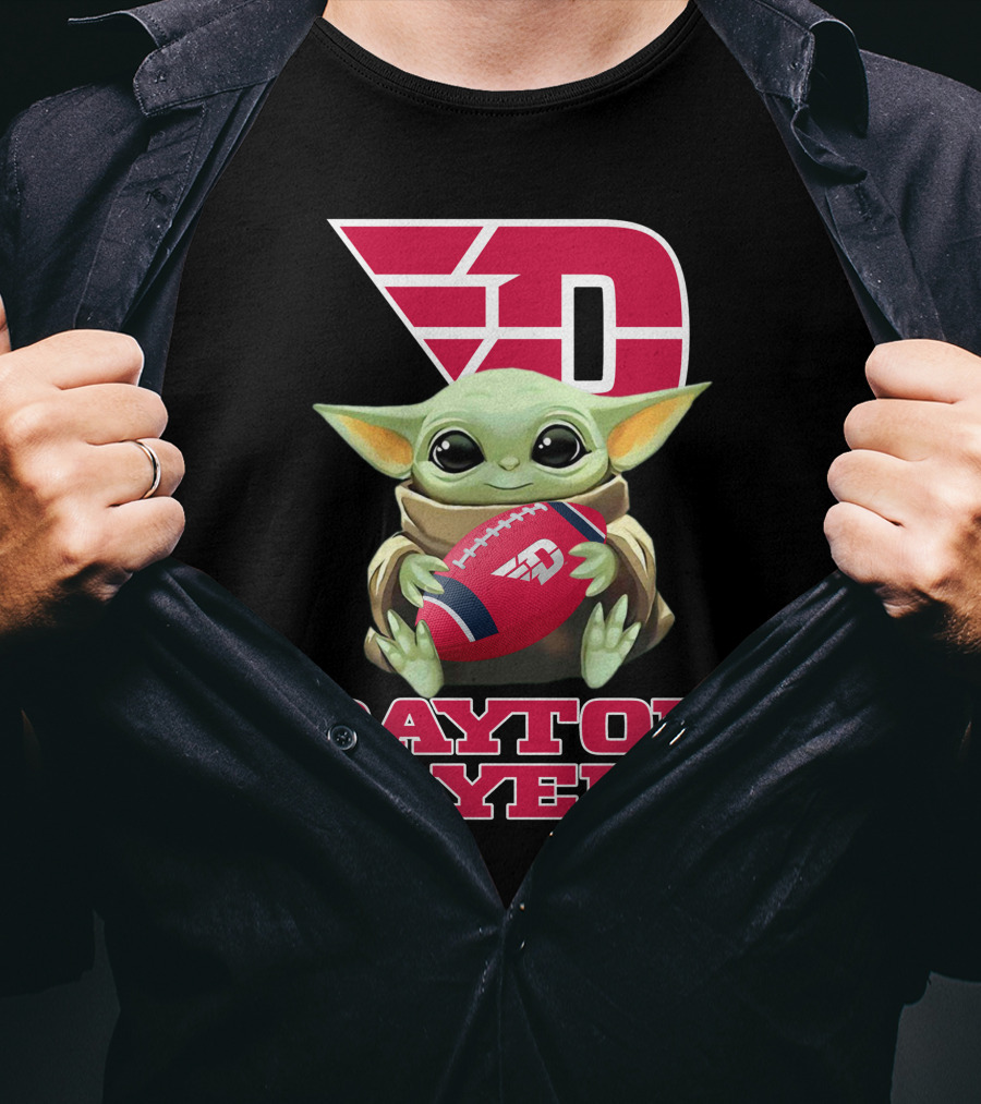 Dayton Flyers Baby Yoda Holding Football T-Shirt