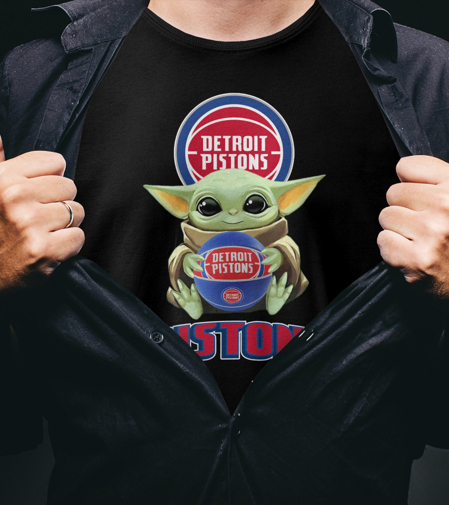 Detroit Pistons Baby Yoda Holding Basketball T-Shirt