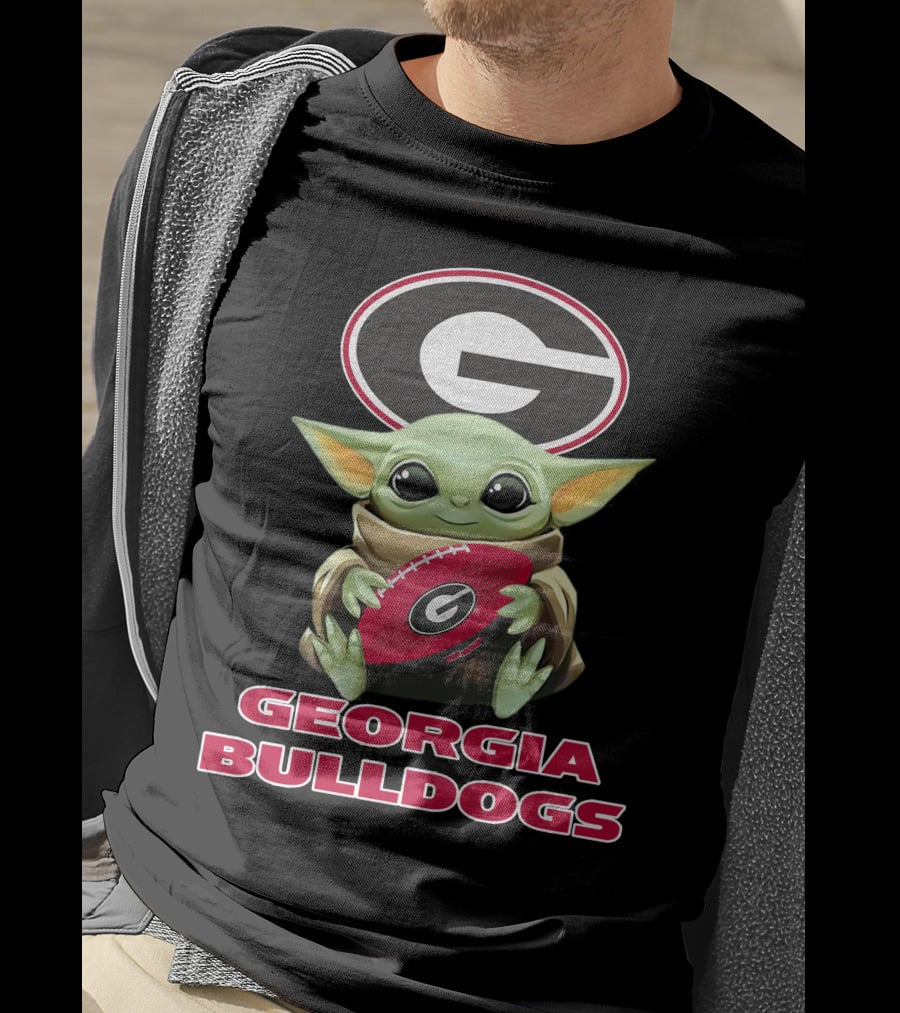Georgia Bulldogs Baby Yoda Holding Football T-Shirt