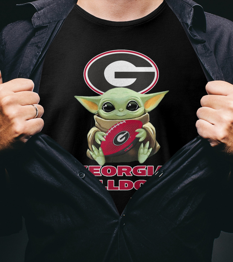 Georgia Bulldogs Baby Yoda Holding Football T-Shirt