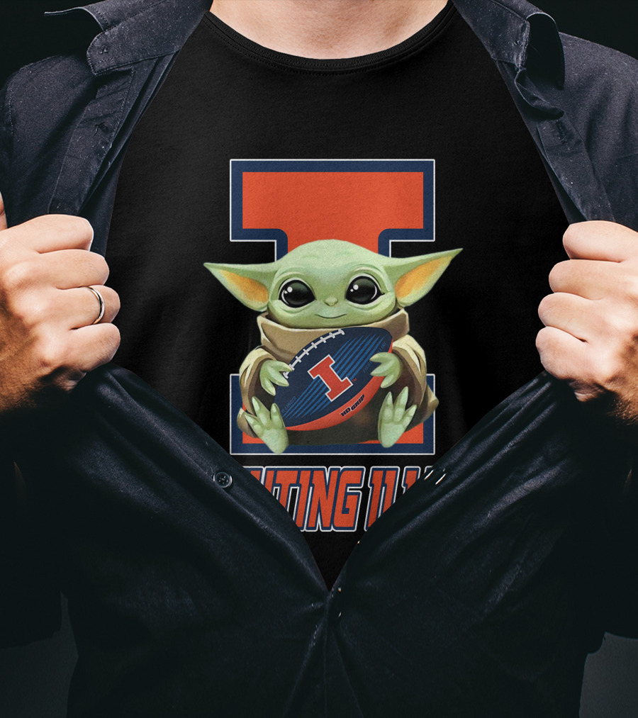 Illinois Fighting Illini Baby Yoda Football T-Shirt