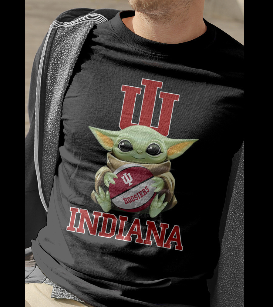 Indiana Hoosiers Baby Yoda With Iu Logo And Football T-Shirt