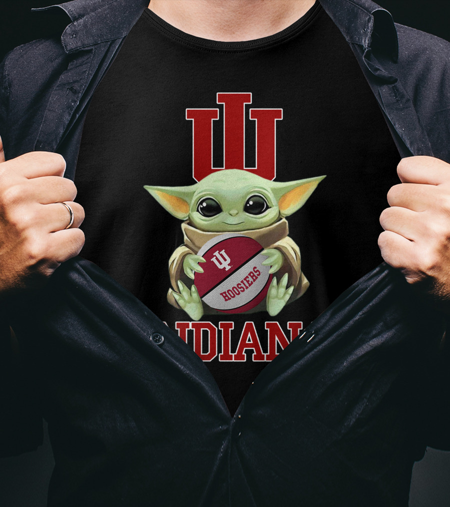 Indiana Hoosiers Baby Yoda With Iu Logo And Football T-Shirt
