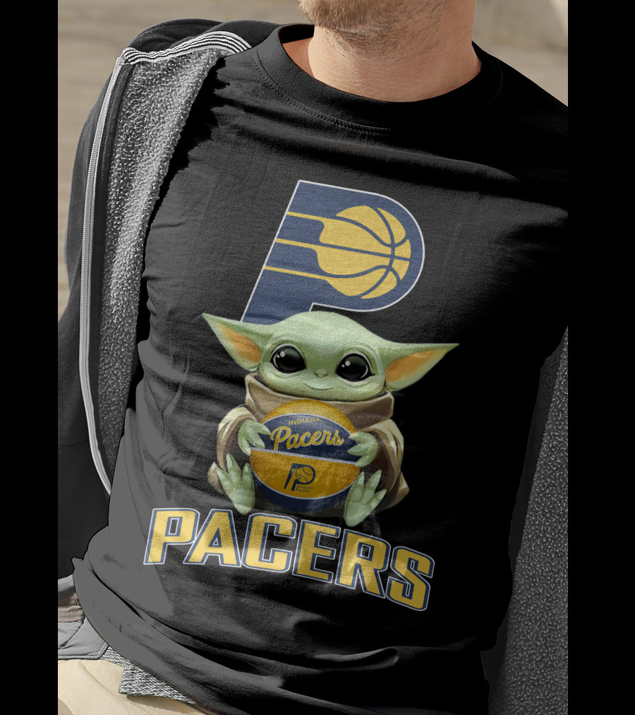 Indiana Pacers Logo With Baby Yoda Holding Basketball T-Shirt