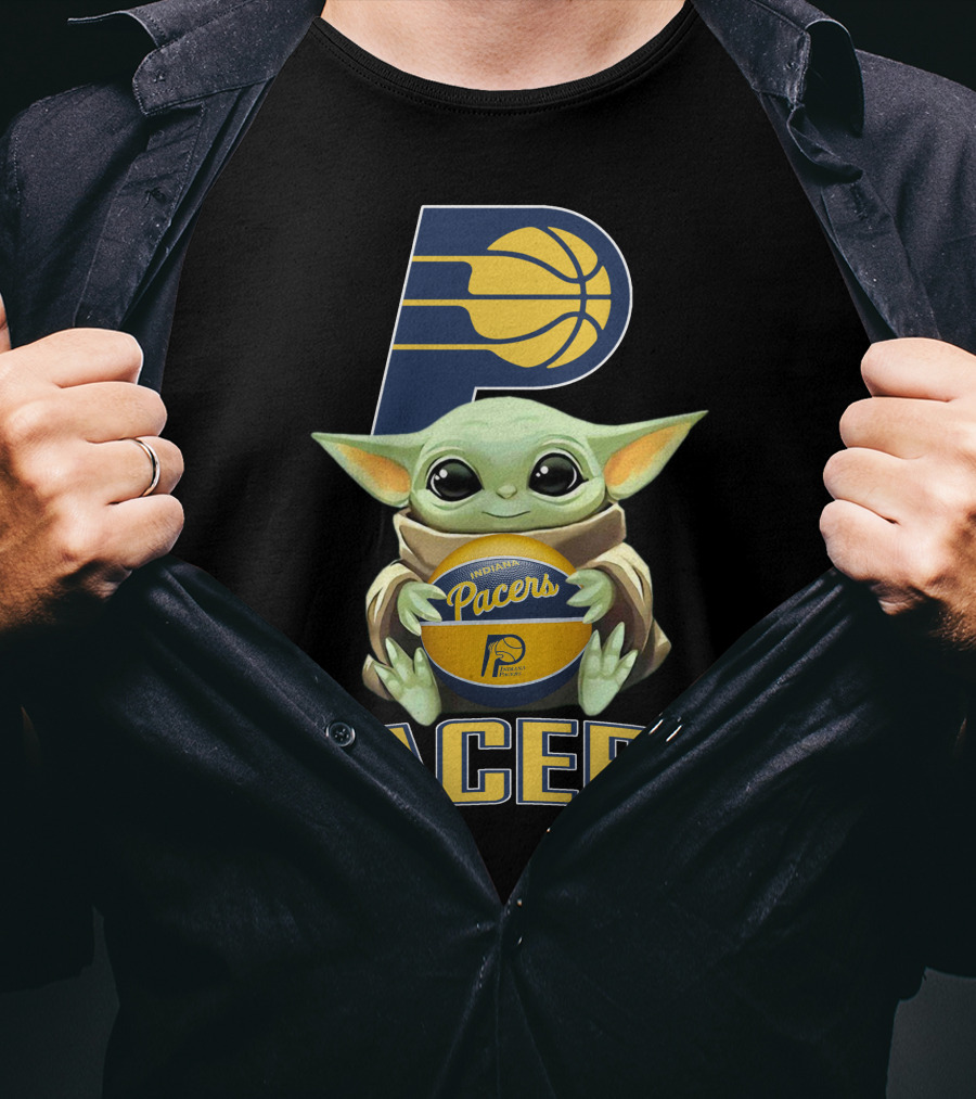 Indiana Pacers Logo With Baby Yoda Holding Basketball T-Shirt