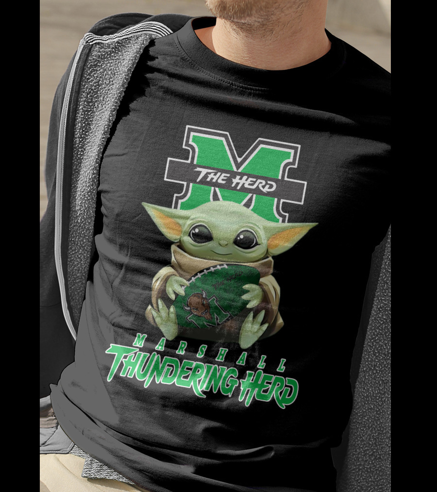 Marshall Thundering Herd Baby Yoda The Herd Football T-Shirt