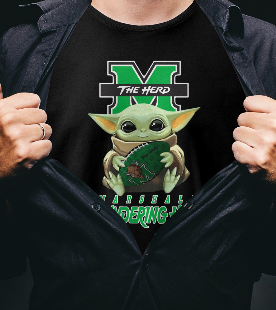 Marshall Thundering Herd Baby Yoda The Herd Football T-Shirt
