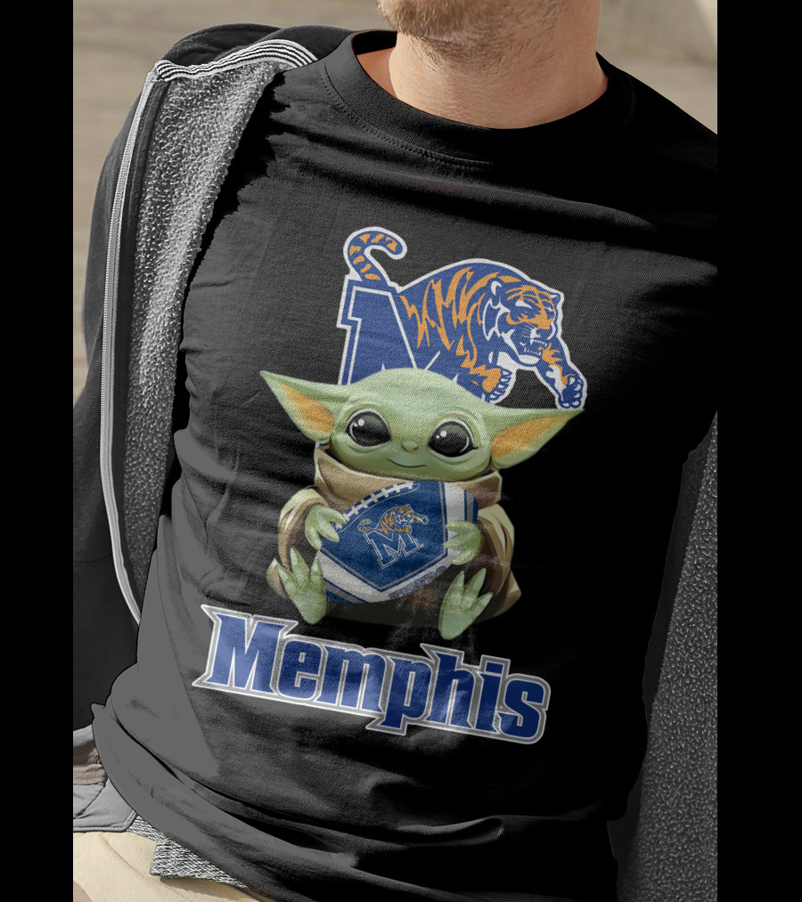 Memphis Tigers Baby Yoda Holding Football T-Shirt