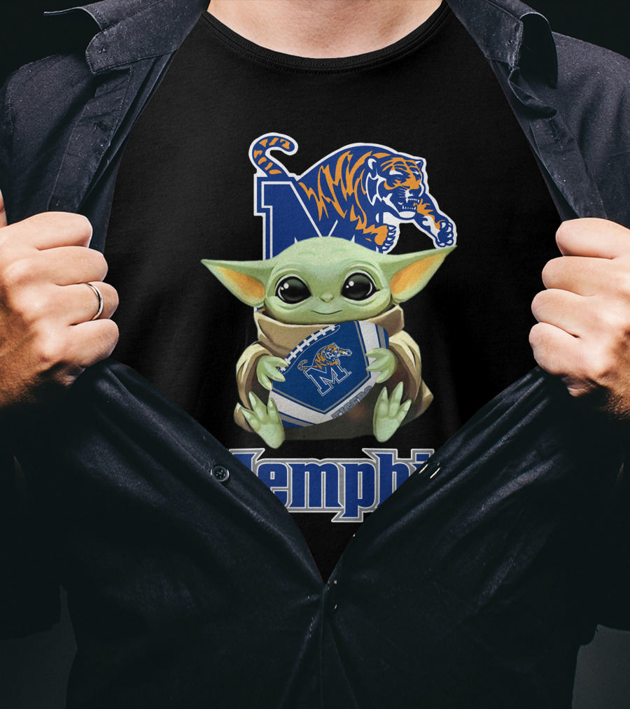 Memphis Tigers Baby Yoda Holding Football T-Shirt