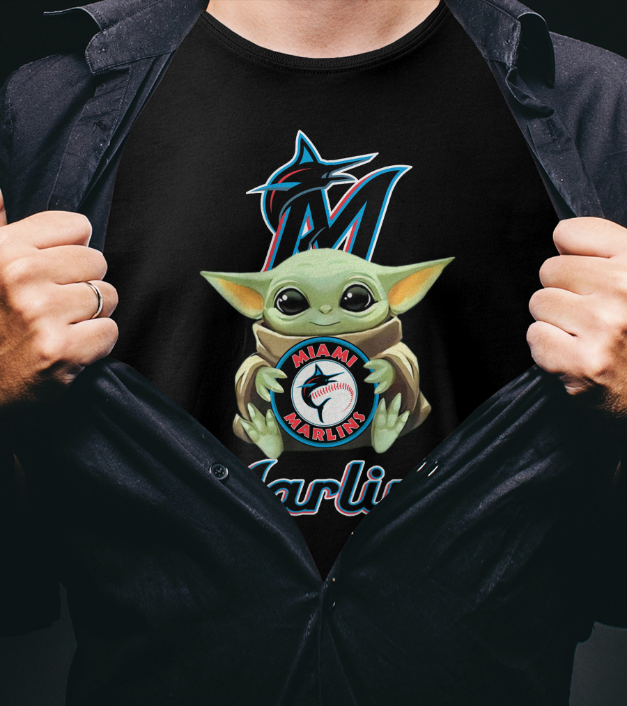 Miami Marlins Baby Yoda Holding Logo With Baseball And Team T-Shirt