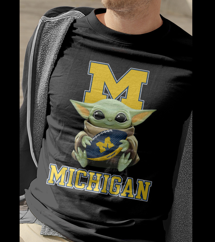 Michigan Wolverines Baby Yoda Football Fan Character M T-Shirt