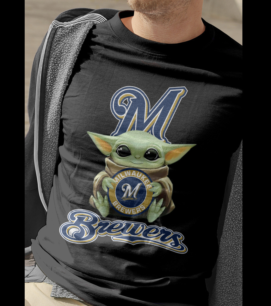 Milwaukee Brewers Baby Yoda With Team T-Shirt