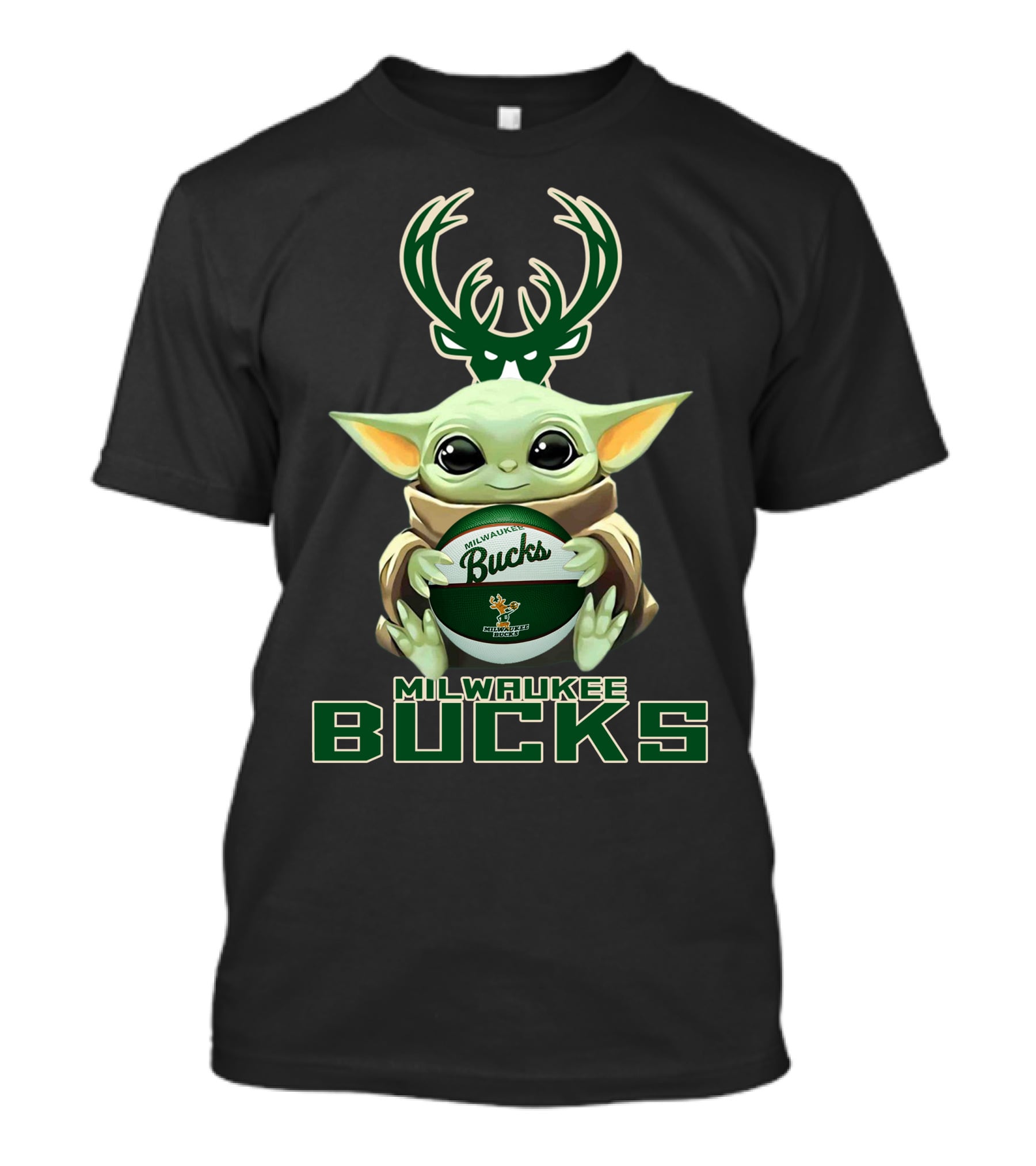 Milwaukee Bucks Baby Yoda Holding Bucks Basketball Star Wars Crossover T-Shirt