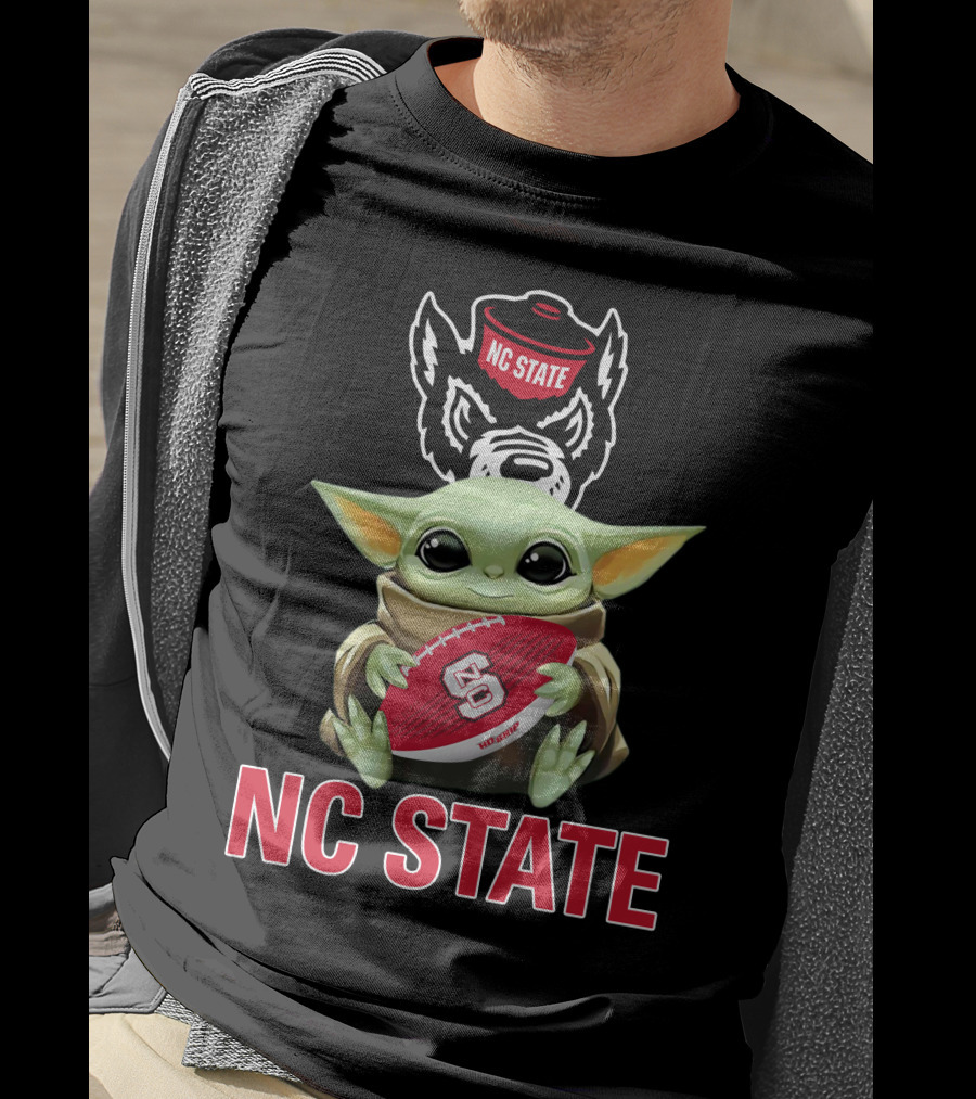 Nc State Wolfpack Baby Yoda Holding Football T-Shirt