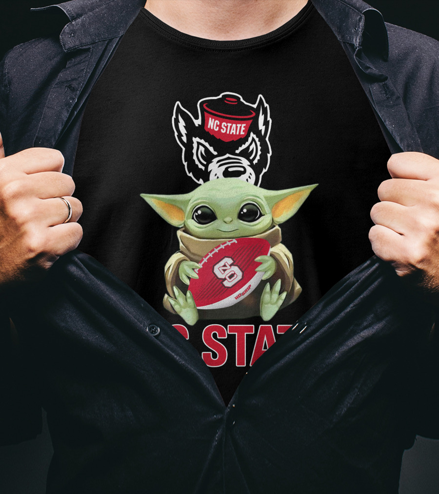 Nc State Wolfpack Baby Yoda Holding Football T-Shirt
