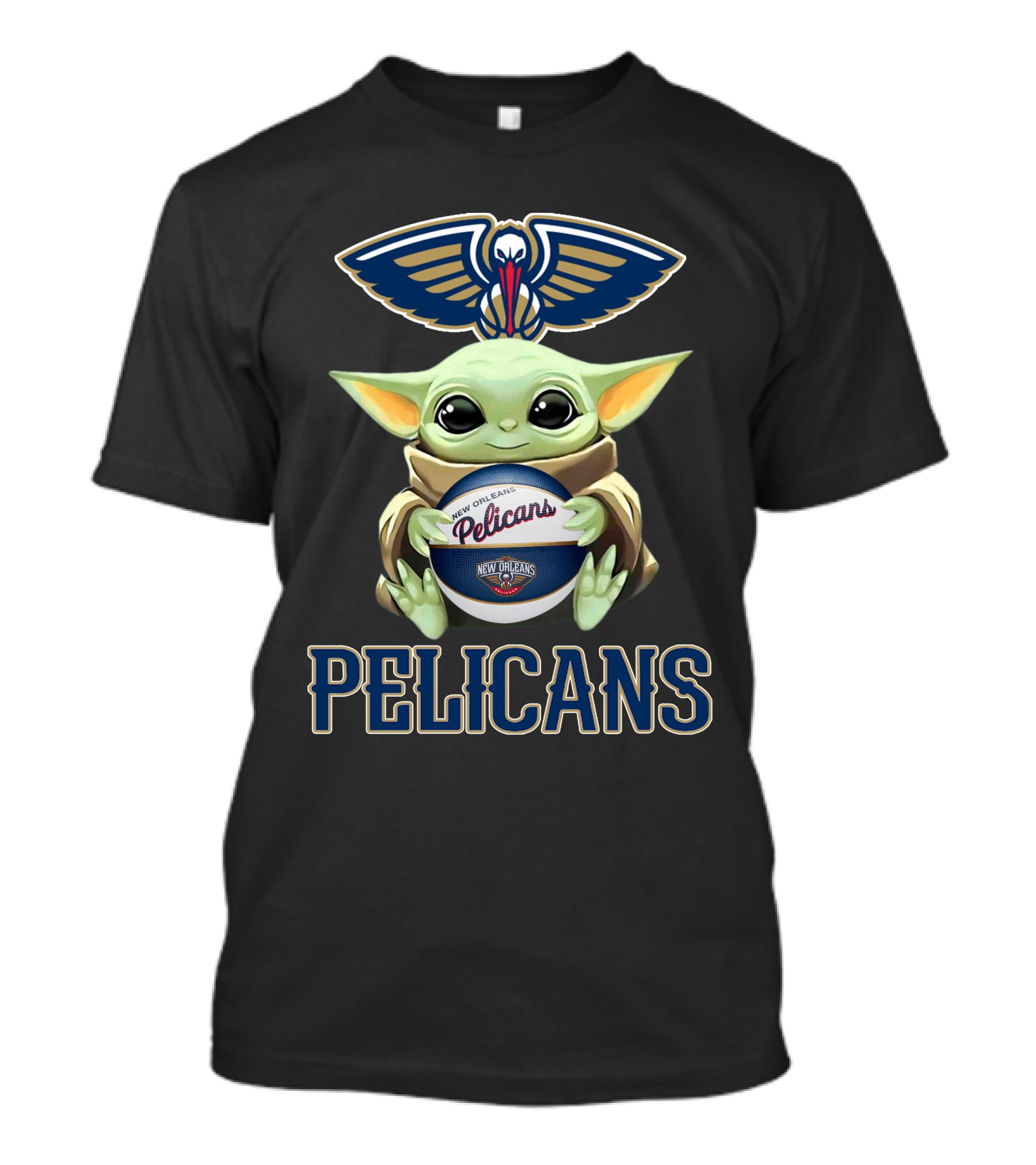 New Orleans Pelicans Baby Yoda Holding Basketball With Team T-Shirt