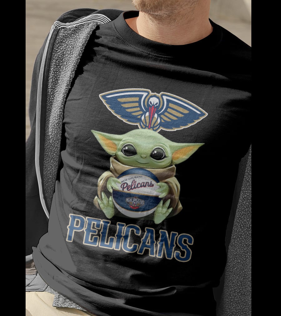 New Orleans Pelicans Baby Yoda Holding Basketball With Team T-Shirt