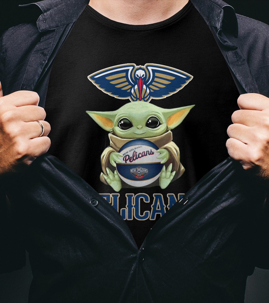 New Orleans Pelicans Baby Yoda Holding Basketball With Team T-Shirt