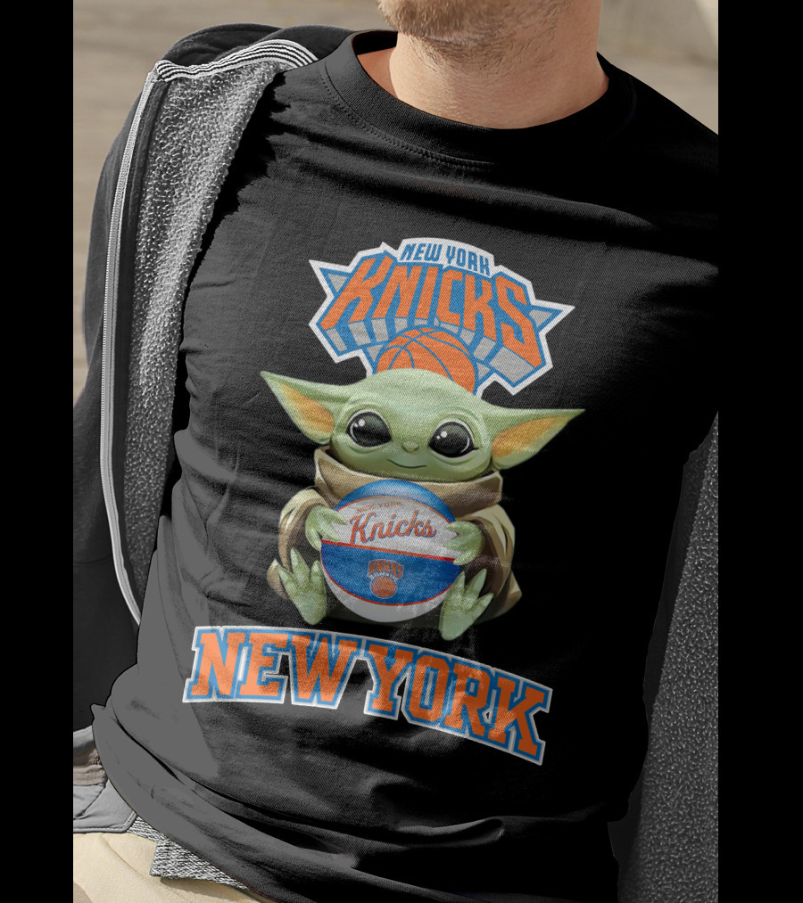 New York Knicks Baby Yoda Holding Basketball T-Shirt