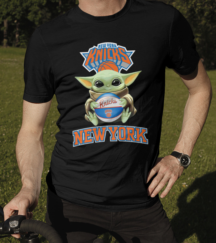 New York Knicks Baby Yoda Holding Basketball T-Shirt