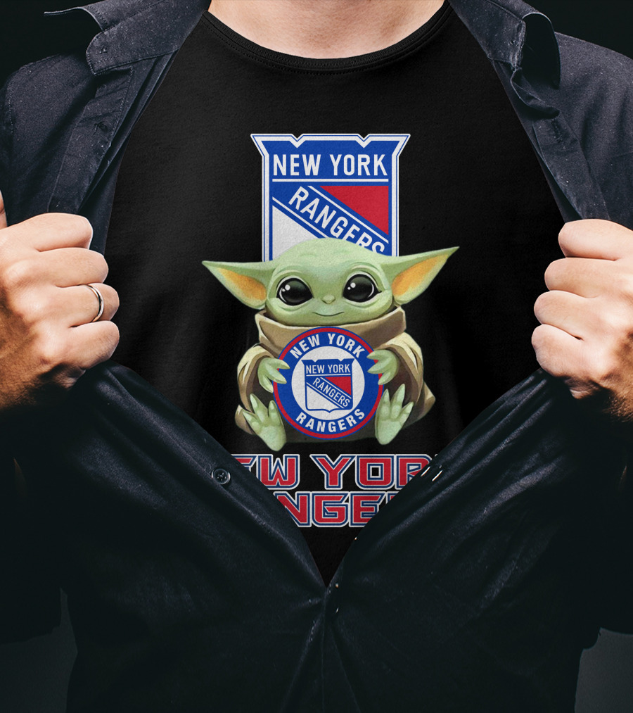 New York Rangers Baby Yoda Holding Team T-Shirt