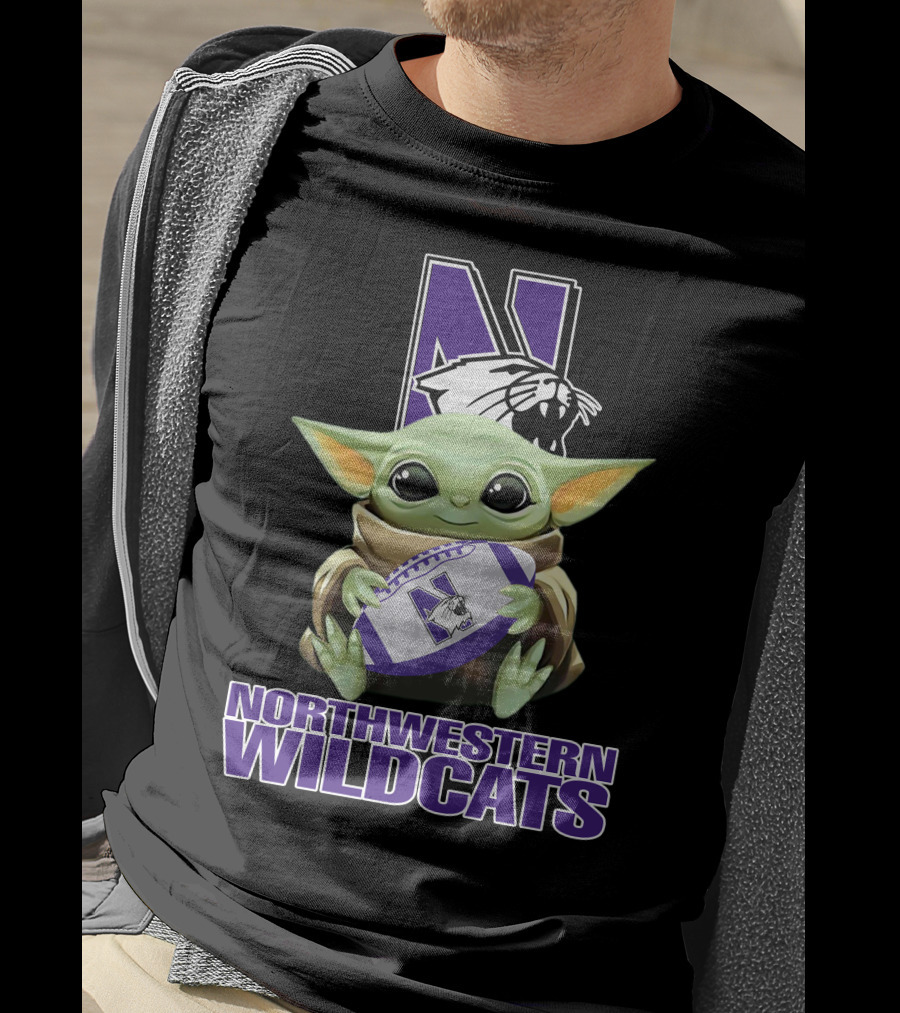 Northwestern Wildcats Baby Yoda Holding Football T-Shirt