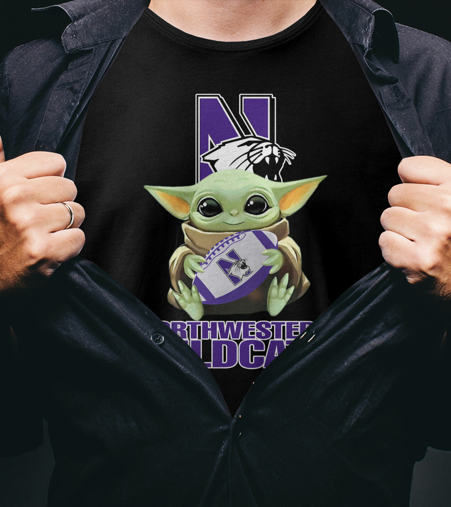 Northwestern Wildcats Baby Yoda Holding Football T-Shirt