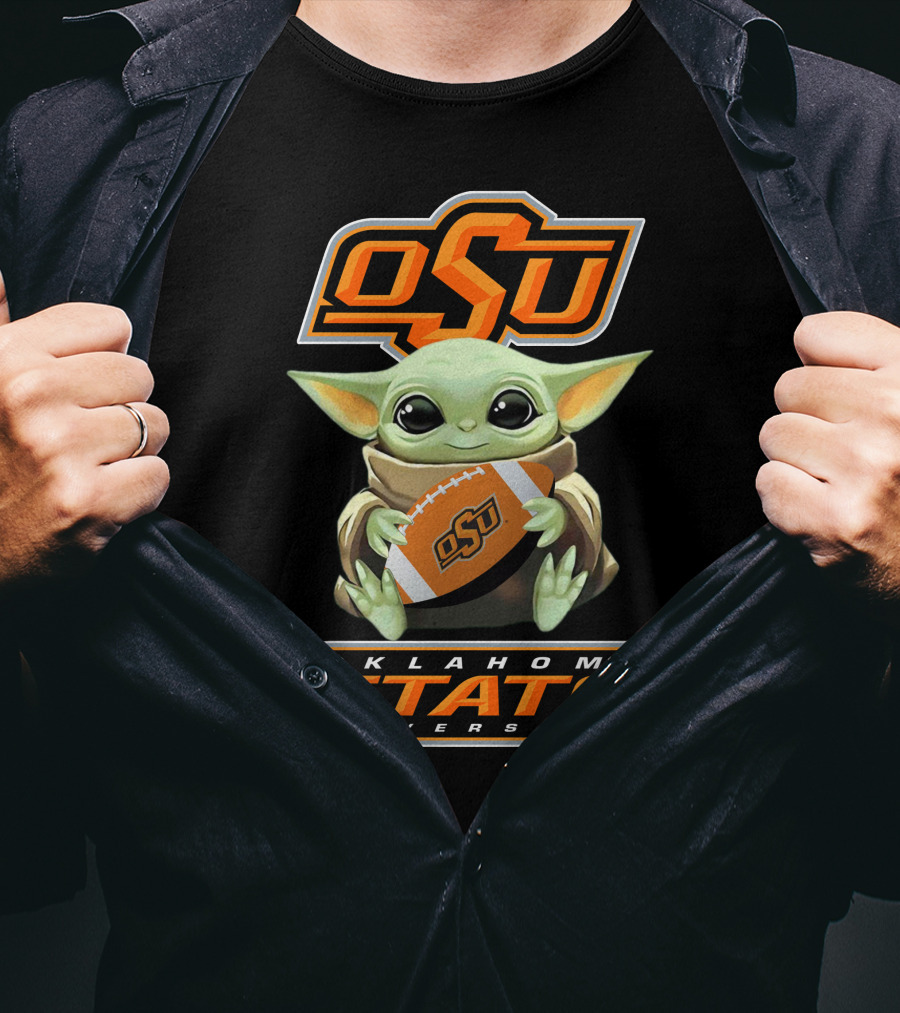 Osu Oklahoma State University Baby Yoda Football T-Shirt