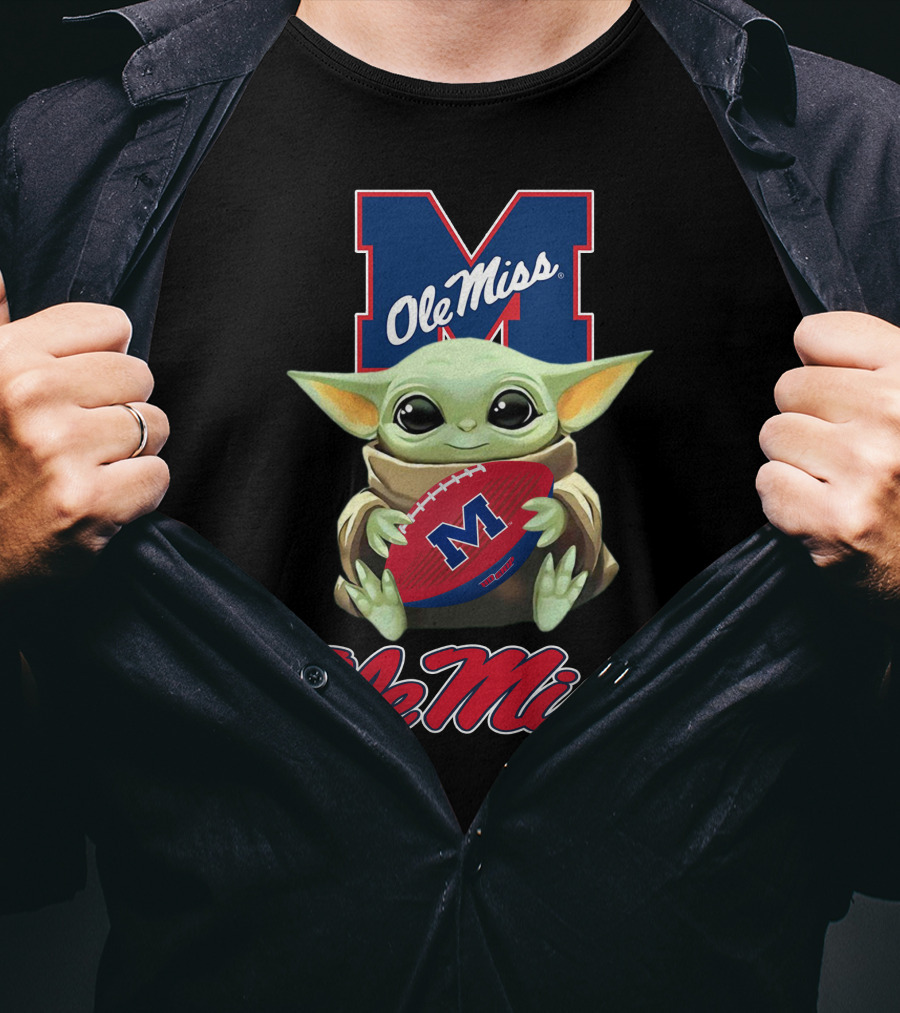 Ole Miss Rebels Baby Yoda Holding Football Official T-Shirt
