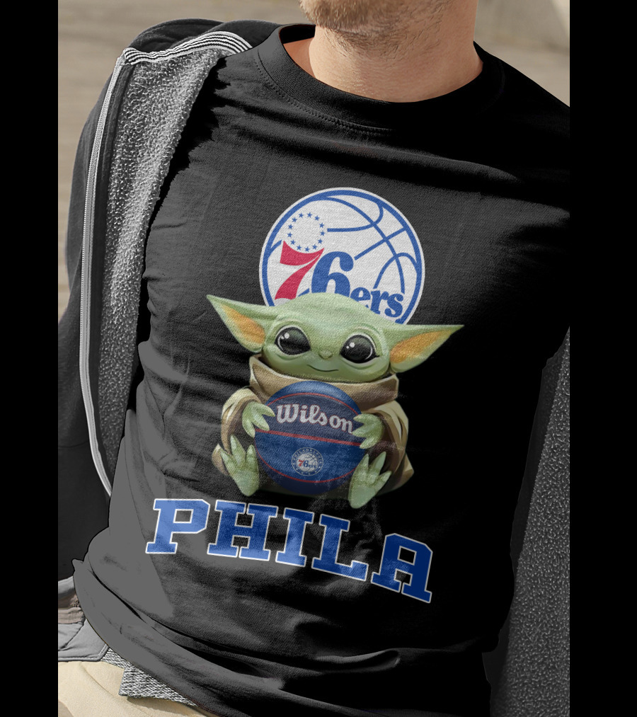 Philadelphia 76ers Baby Yoda Holding Wilson Basketball Phila T-Shirt