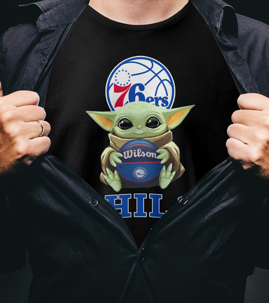 Philadelphia 76ers Baby Yoda Holding Wilson Basketball Phila T-Shirt
