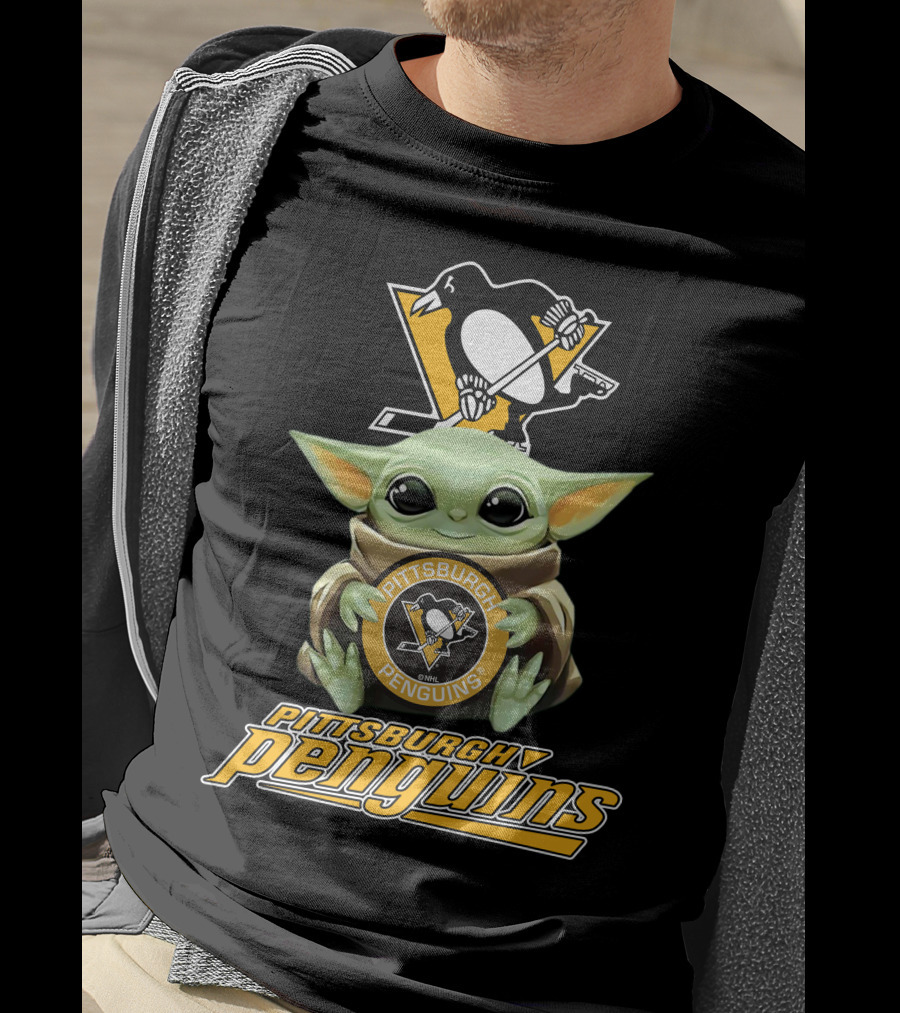 Pittsburgh Penguins Baby Yoda Holding Team T-Shirt