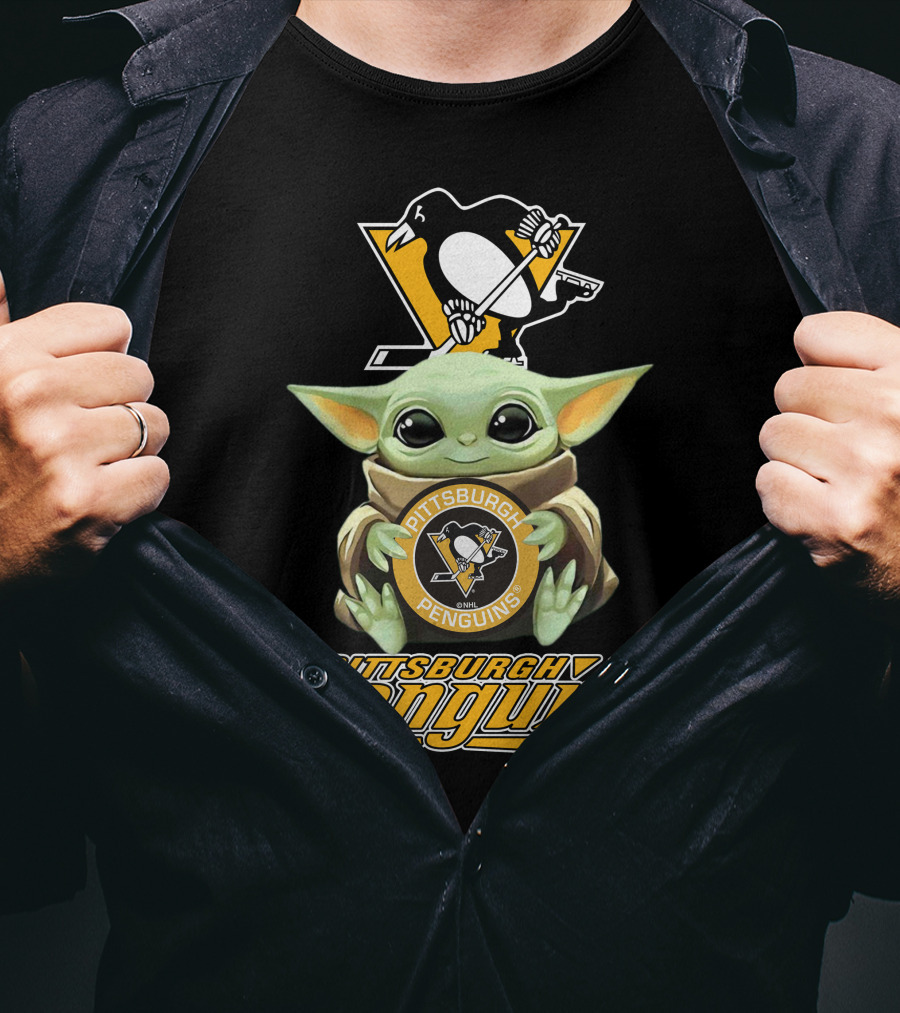 Pittsburgh Penguins Baby Yoda Holding Team T-Shirt