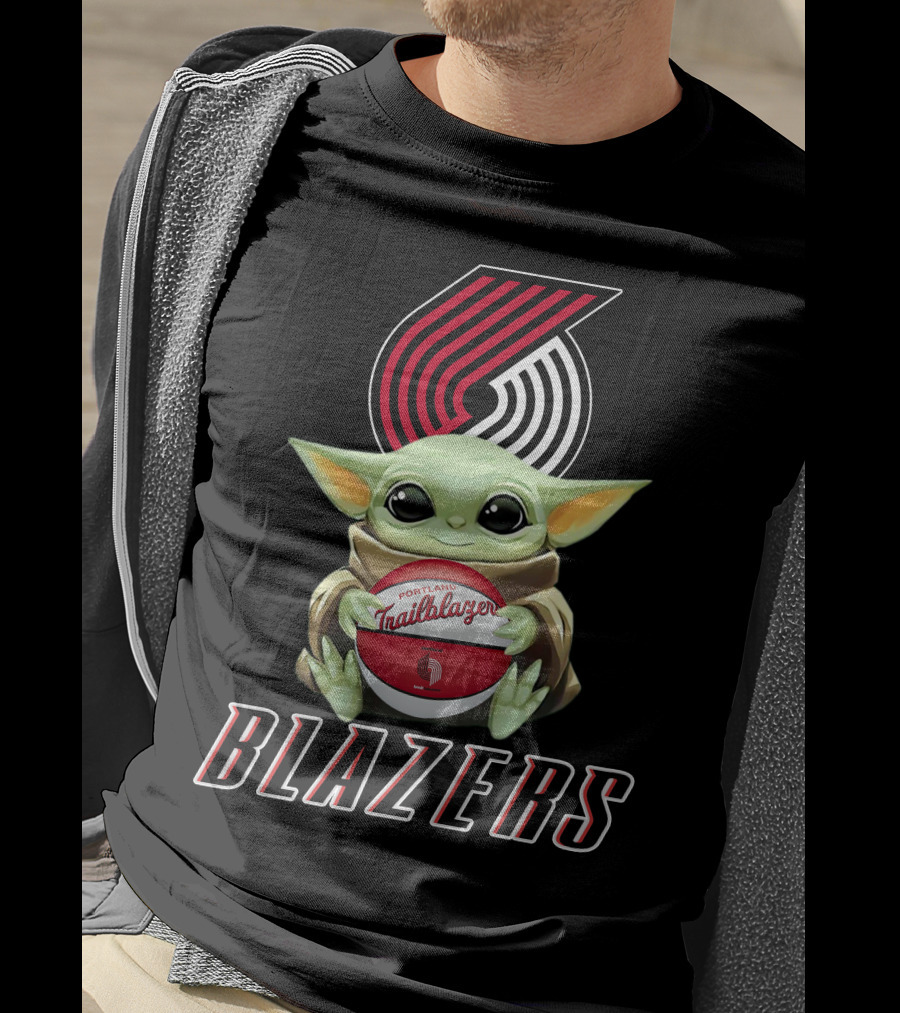 Portland Trail Blazers Baby Yoda Holding Basketball Fan Merch T-Shirt