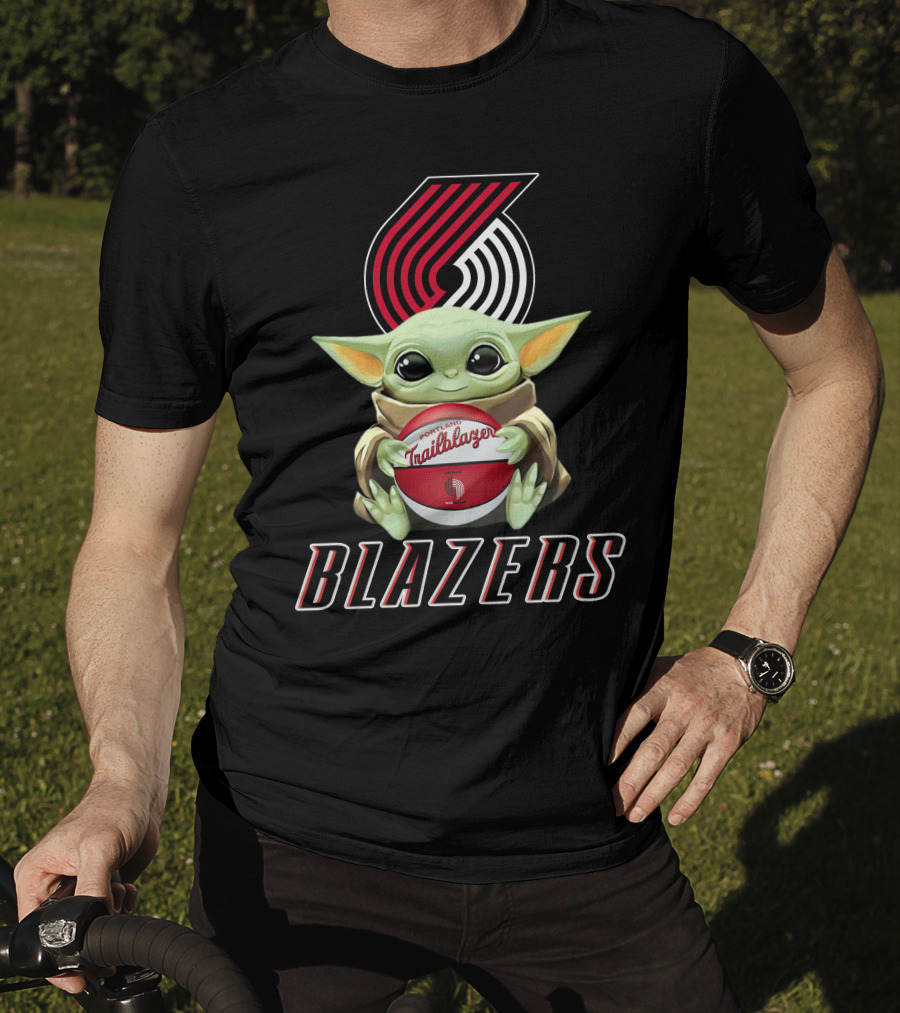 Portland Trail Blazers Baby Yoda Holding Basketball Fan Merch T-Shirt
