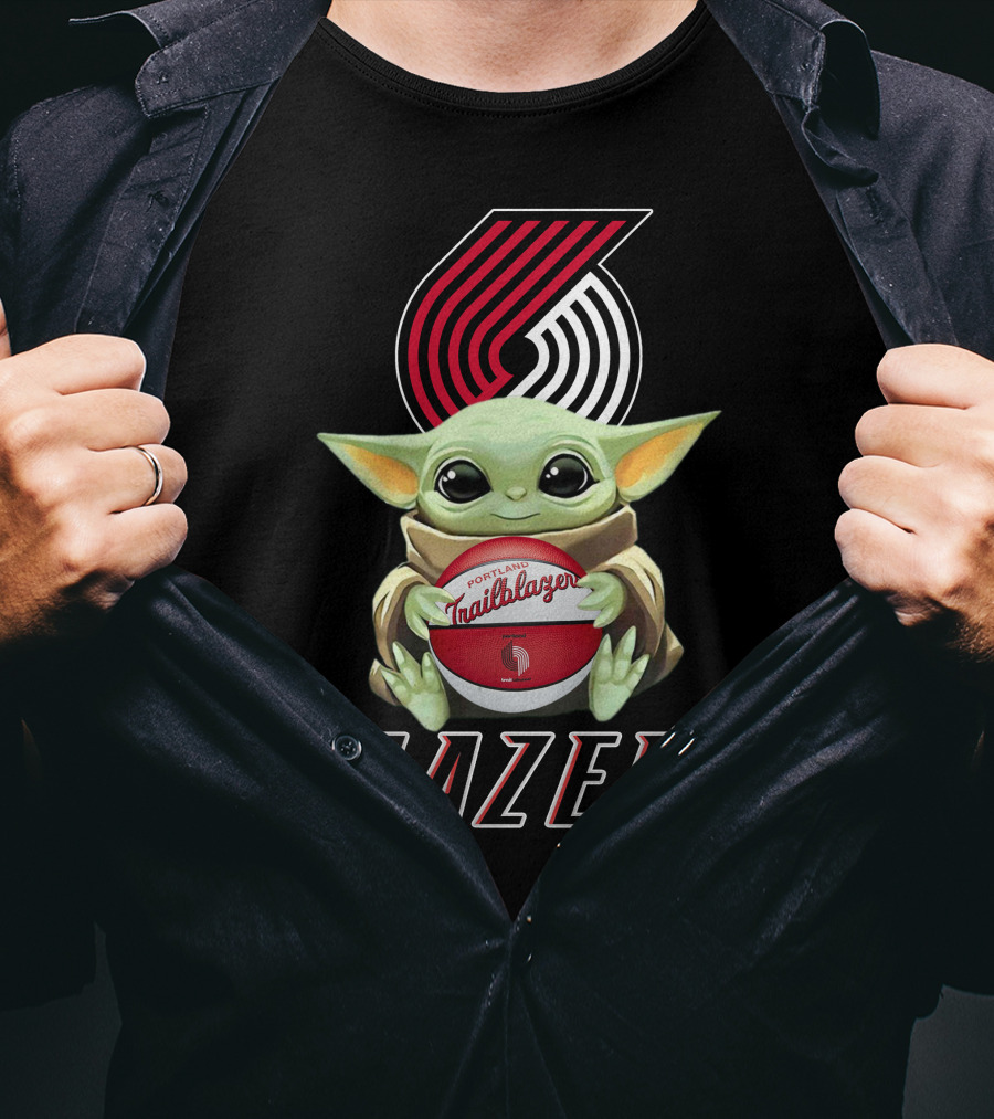 Portland Trail Blazers Baby Yoda Holding Basketball Fan Merch T-Shirt