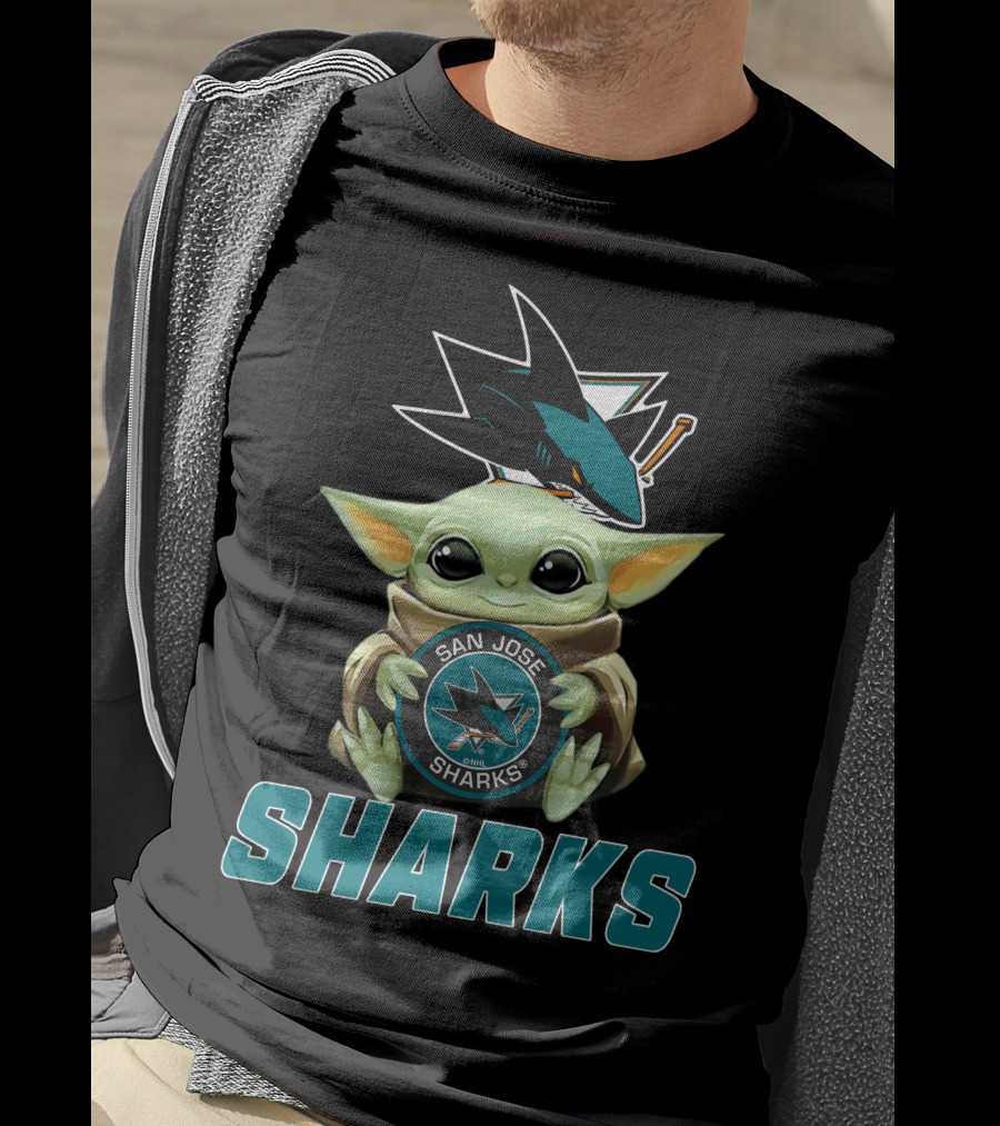 San Jose Sharks Baby Yoda Holding T-Shirt