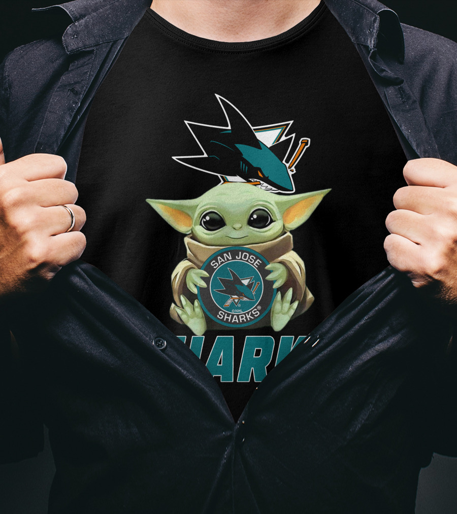 San Jose Sharks Baby Yoda Holding T-Shirt