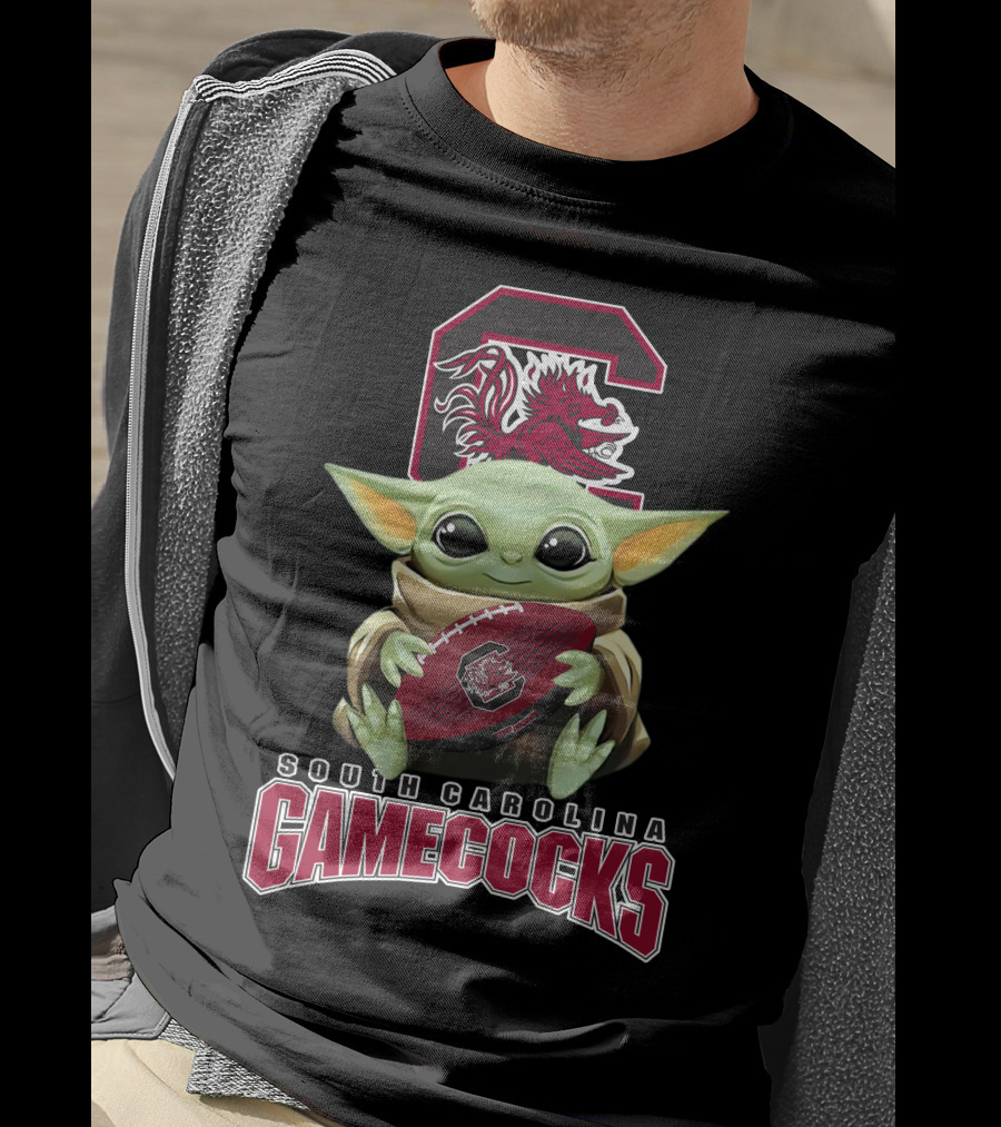 South Carolina Gamecocks Baby Yoda Holding Football T-Shirt