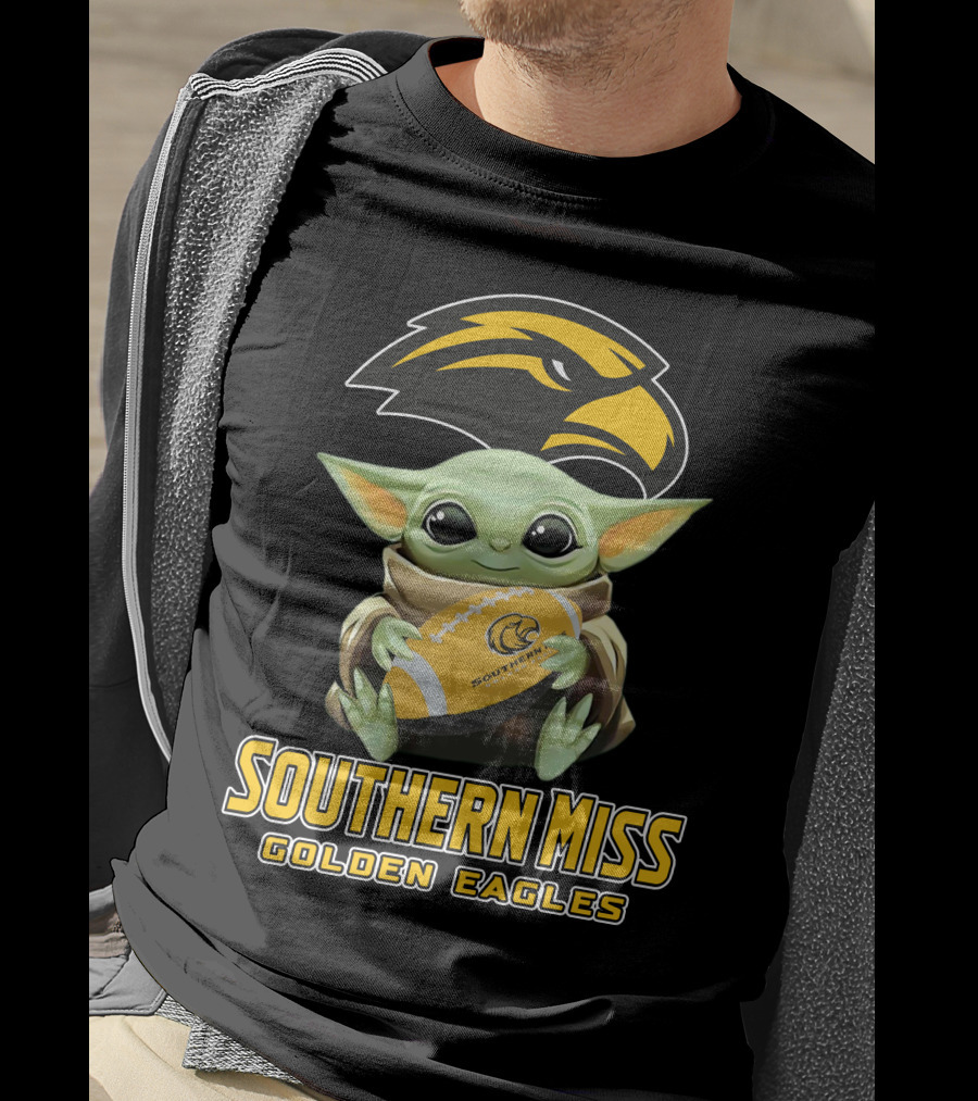 Southern Miss Golden Eagles Baby Yoda Holding Football T-Shirt
