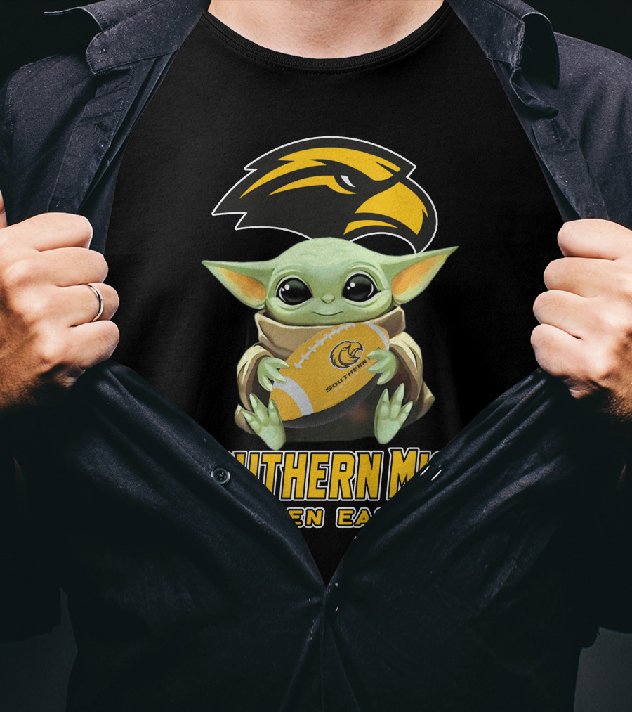 Southern Miss Golden Eagles Baby Yoda Holding Football T-Shirt