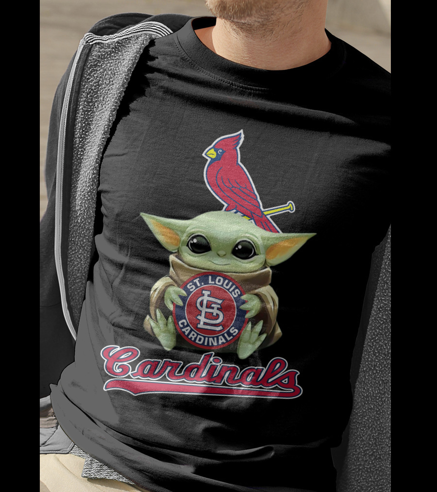 St. Louis Cardinals Baby Yoda Holding Logo With Cardinal Bird T-Shirt