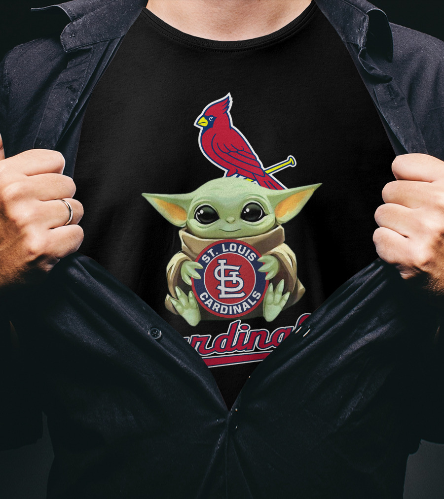 St. Louis Cardinals Baby Yoda Holding Logo With Cardinal Bird T-Shirt