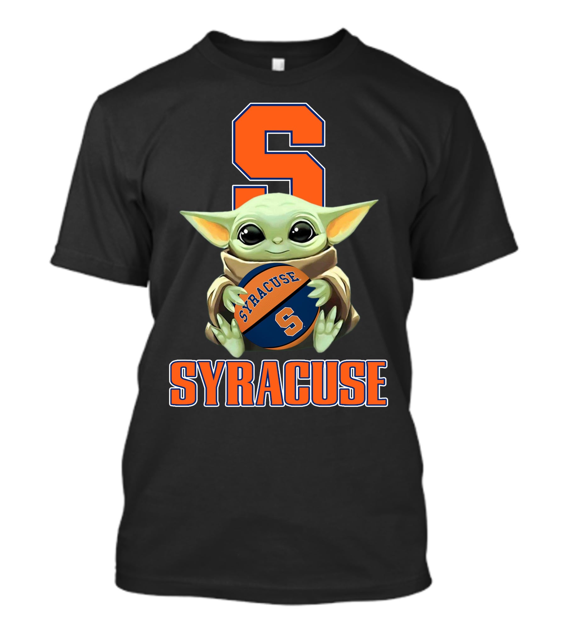 Syracuse Baby Yoda Holding Orange Basketball With Syracuse T-Shirt