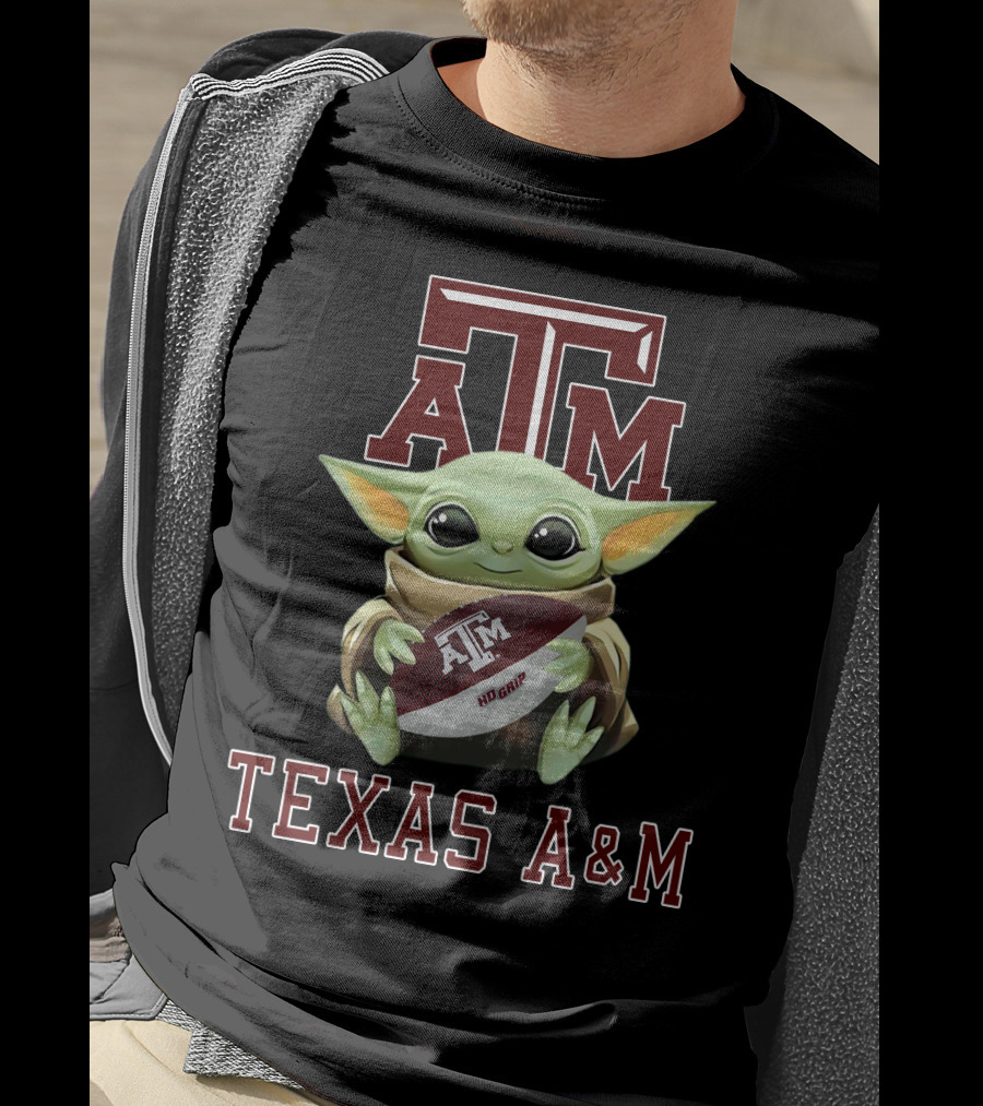 Texas A&M Aggies Baby Yoda Holding Football T-Shirt