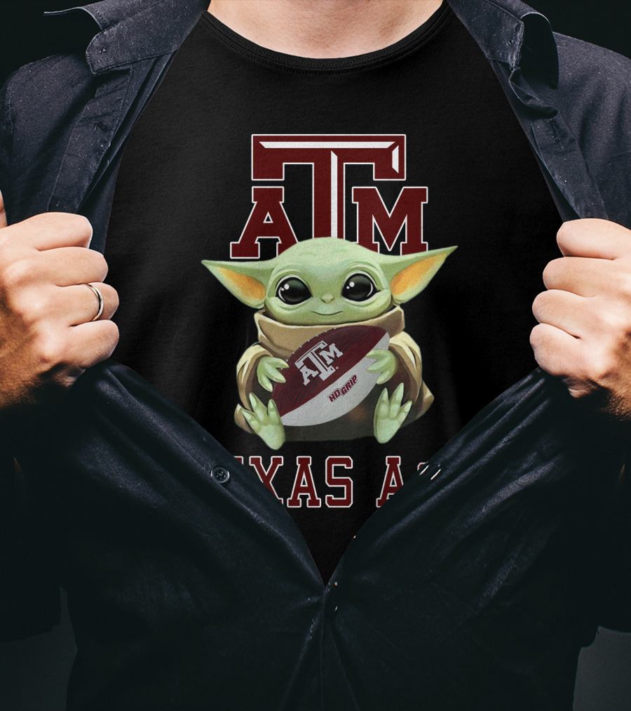 Texas A&M Aggies Baby Yoda Holding Football T-Shirt