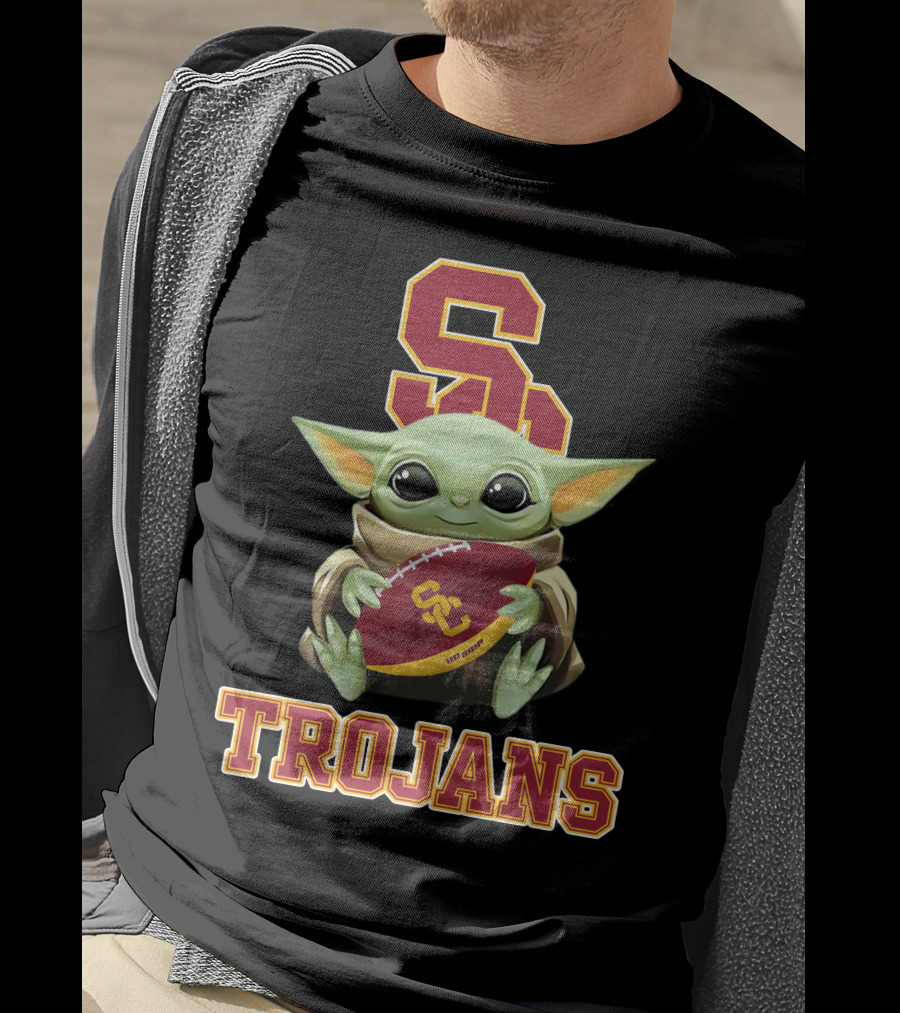 Usc Trojans Baby Yoda Holding Football T-Shirt