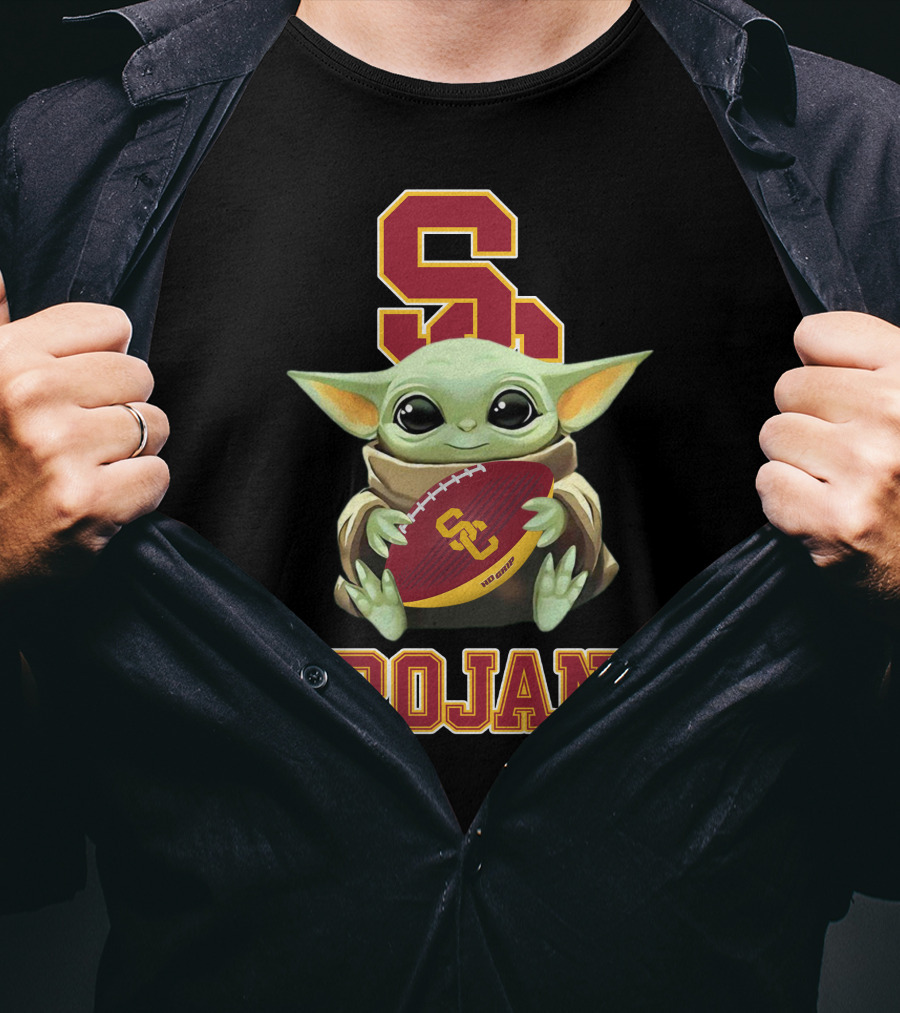 Usc Trojans Baby Yoda Holding Football T-Shirt