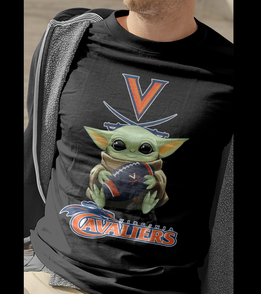 Virginia Cavaliers Baby Yoda Football Fan Logo Artwork T-Shirt
