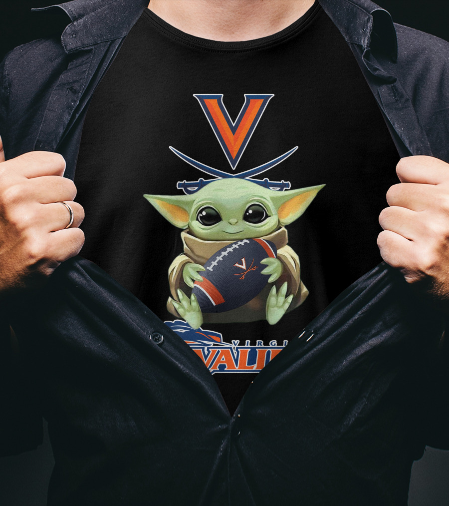 Virginia Cavaliers Baby Yoda Football Fan Logo Artwork T-Shirt